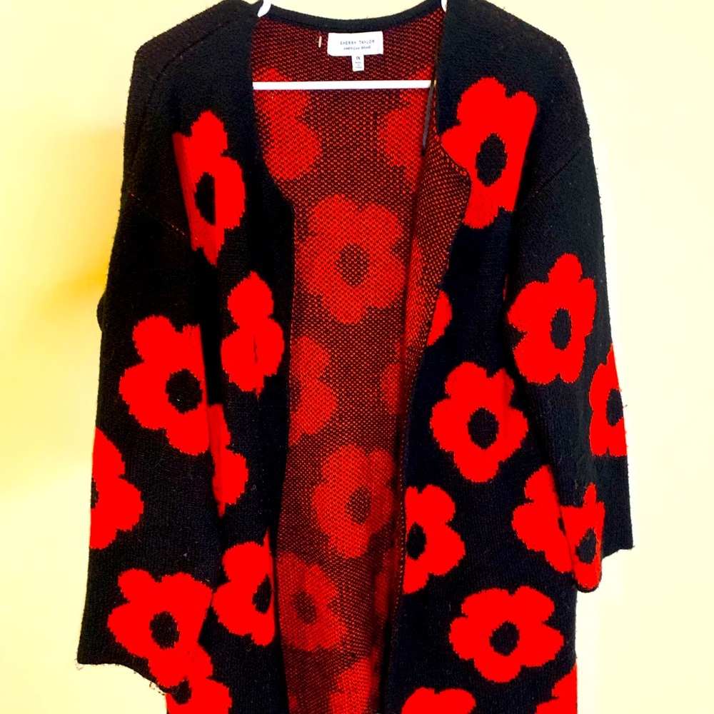 Groovy red on black printed sweater
